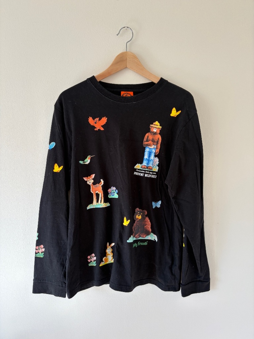 Teddy Fresh Unisex Smokey the Bear Long Sleeve Shirt, Size Small